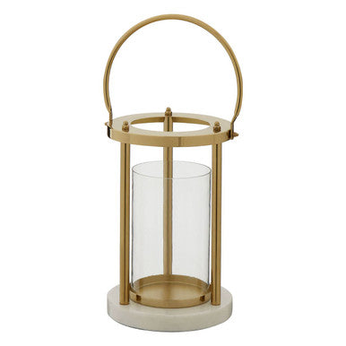 Orsina Martina Hurricane Lamp – Gold Glass Lantern with Marble Base