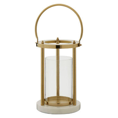 Orsina Martina Hurricane Lamp – Gold Glass Lantern with Marble Base