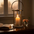 Orsina Martina Hurricane Lamp – Gold Glass Lantern with Marble Base