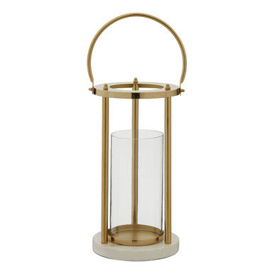 Orsina Martina Medium Gold Hurricane Lamp with White Marble Base