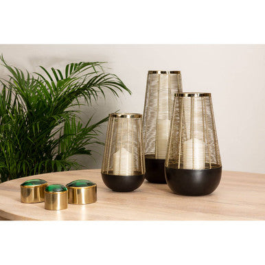 Orsina Martina Large Hurricane Lamp – Black and Gold Iron Wireframe