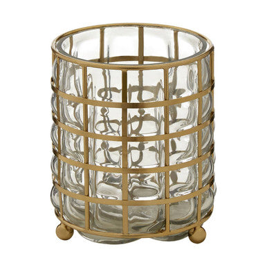 Orsina Martina Small Gold Wireframe Hurricane Lamp with Glass Insert