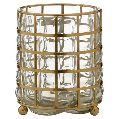 Orsina Martina Small Gold Wireframe Hurricane Lamp with Glass Insert