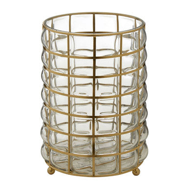 Orsina Martina Large Glass Hurricane Lamp – Gold Finished Candle Holder