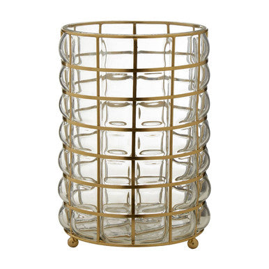 Orsina Martina Large Glass Hurricane Lamp – Gold Finished Candle Holder