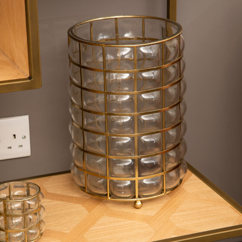 Orsina Martina Large Glass Hurricane Lamp – Gold Finished Candle Holder