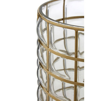 Orsina Martina Large Glass Hurricane Lamp – Gold Finished Candle Holder