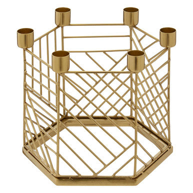 Orsina Martina Hexagonal Gold Metal Candle Holder – 6 Cup Centerpiece