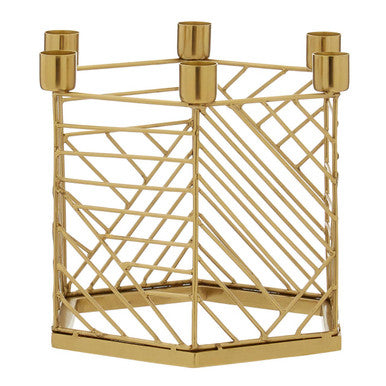 Orsina Martina Hexagonal Gold Metal Candle Holder – 6 Cup Centerpiece