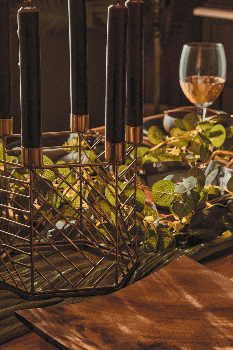 Orsina Martina Hexagonal Gold Metal Candle Holder – 6 Cup Centerpiece