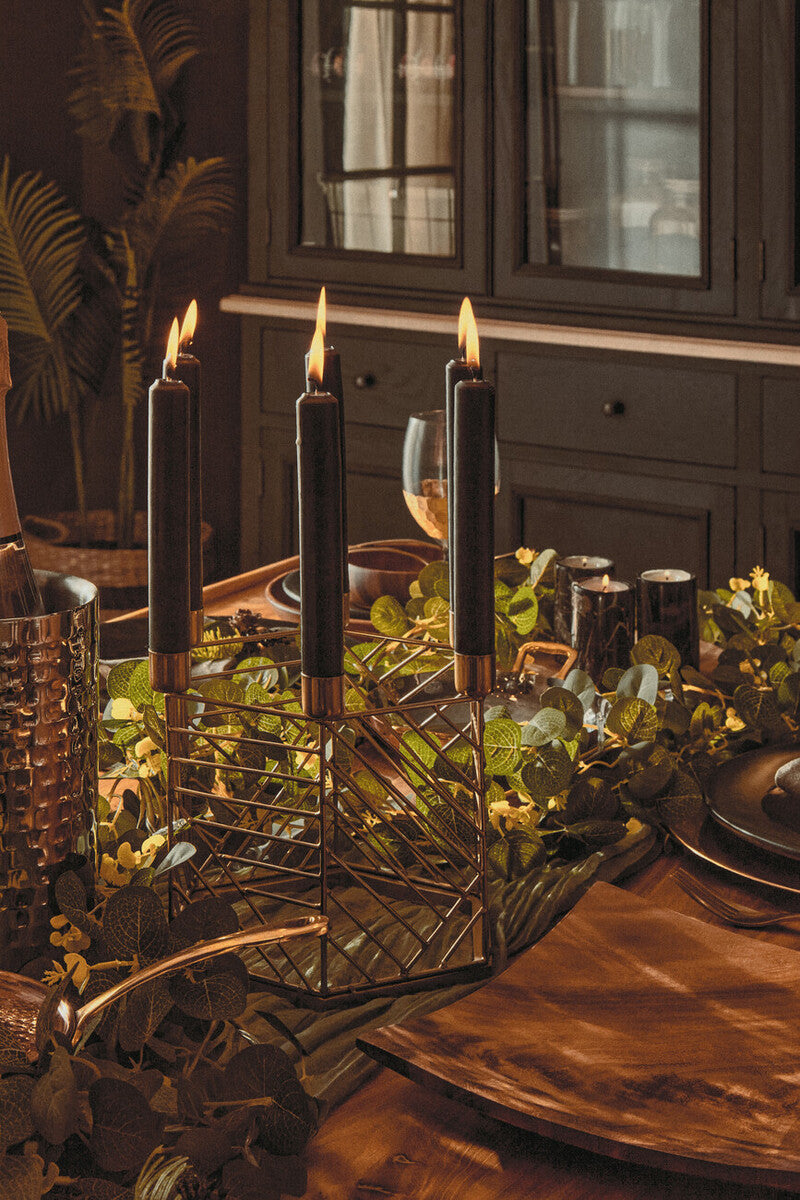 Orsina Martina Hexagonal Gold Metal Candle Holder – 6 Cup Centerpiece