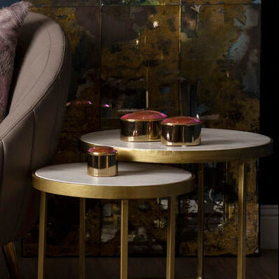 Orsina Nixie Gold Metal Trinket Boxes with Pink Stone Lids | Set of 3