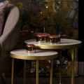 Orsina Nixie Gold Metal Trinket Boxes with Pink Stone Lids | Set of 3