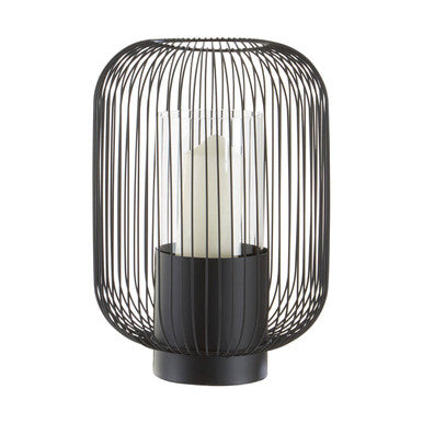 Orsina Trento Large Black Wireframe Lantern – Modern Glass Candle Holder