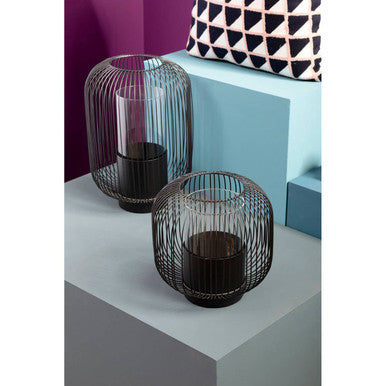 Orsina Trento Large Black Wireframe Lantern – Modern Glass Candle Holder