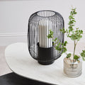 Orsina Trento Large Black Wireframe Lantern – Modern Glass Candle Holder