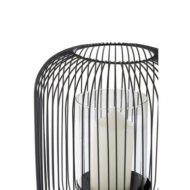Orsina Trento Large Black Wireframe Lantern – Modern Glass Candle Holder