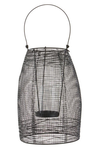 Orsina Trento Small Black Metal Lantern – Modern Glass Pillar Candle Holder