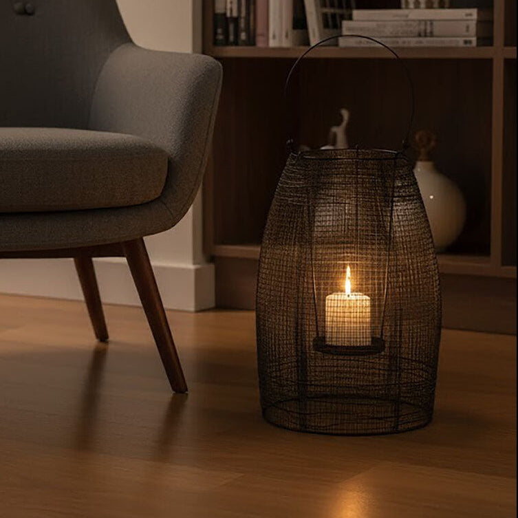 Orsina Trento Small Black Metal Lantern – Modern Glass Pillar Candle Holder