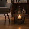 Orsina Trento Small Black Metal Lantern – Modern Glass Pillar Candle Holder