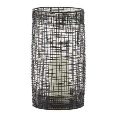 Orsina Trento Tall Cylindrical Lantern – Black Wire & Glass Candle Holder