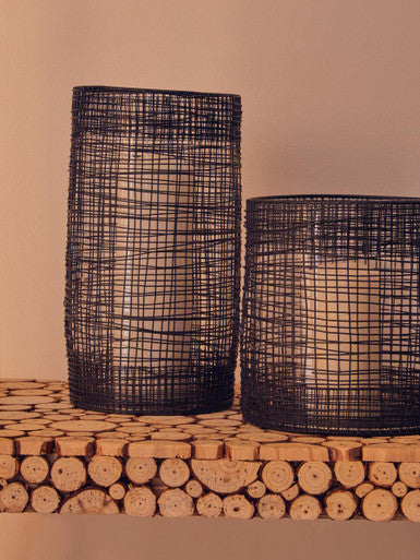 Orsina Trento Tall Cylindrical Lantern – Black Wire & Glass Candle Holder