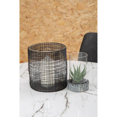 Orsina Trento Cylindrical Lantern – Black Metal & Glass Candle Holder
