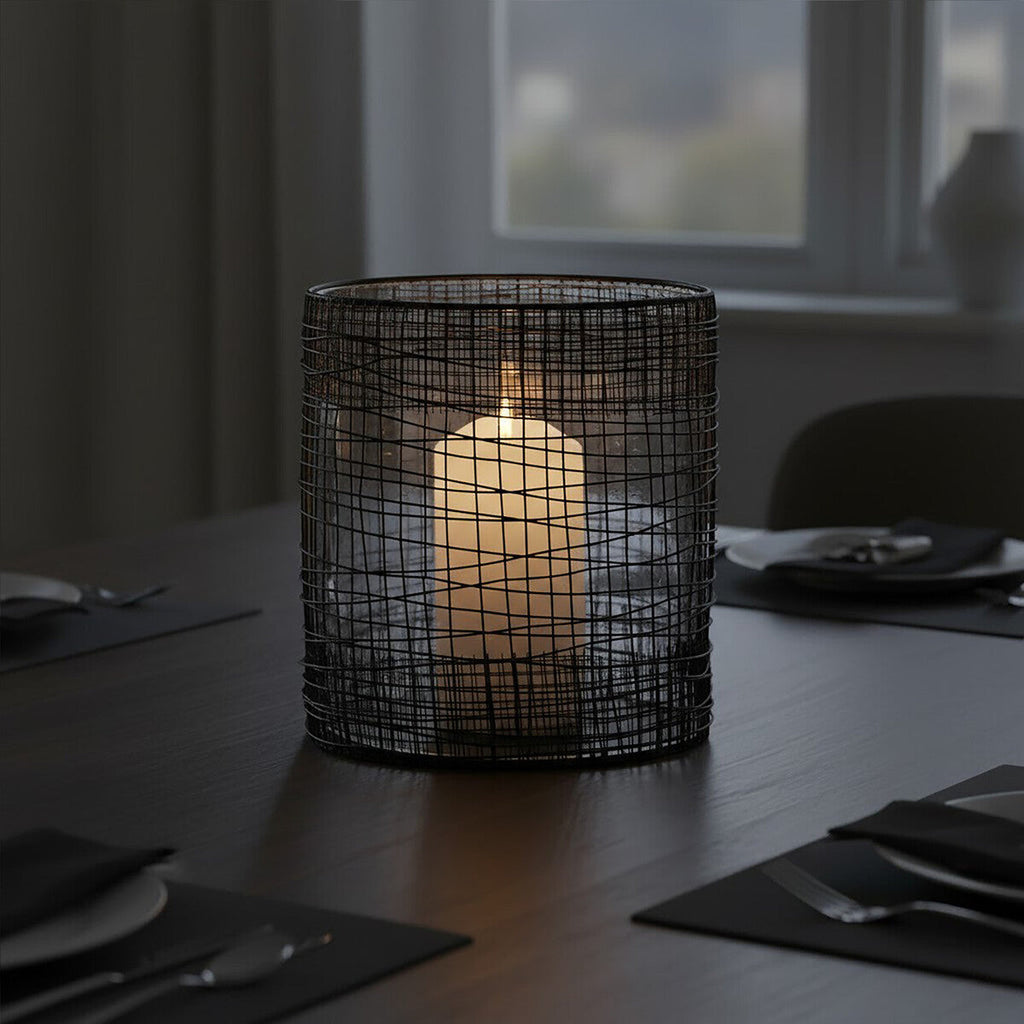 Orsina Trento Cylindrical Lantern – Black Metal & Glass Candle Holder