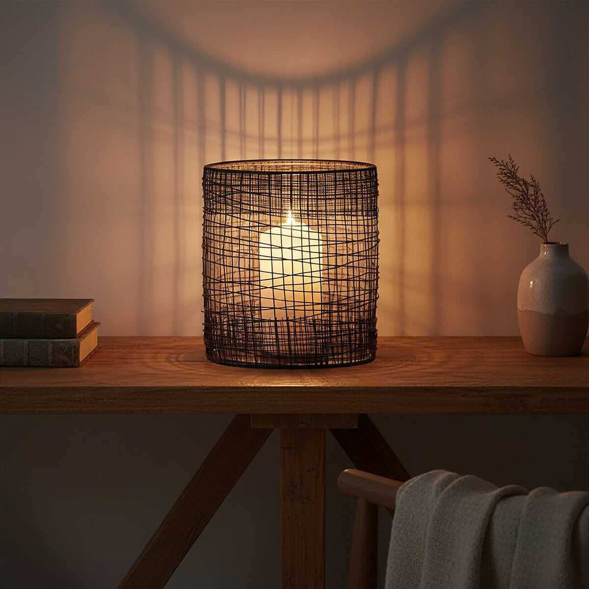 Orsina Trento Cylindrical Lantern – Black Metal & Glass Candle Holder
