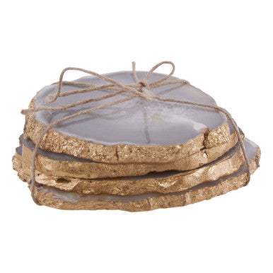Orsina Agata Grey and Gold Agate Coasters – Set of 4 Stone Coasters
