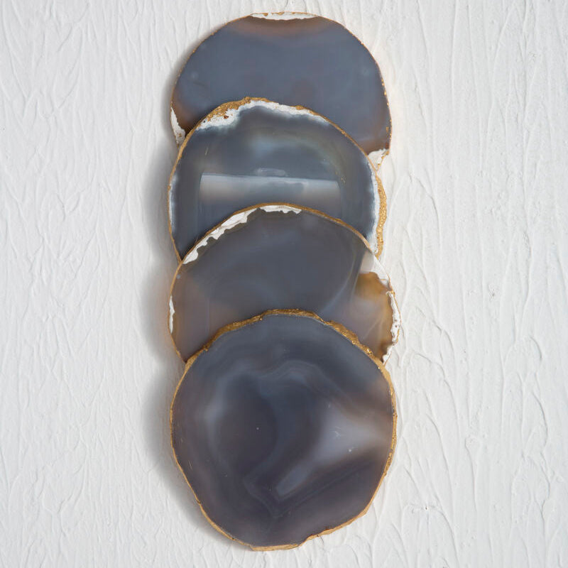 Orsina Agata Grey and Gold Agate Coasters – Set of 4 Stone Coasters