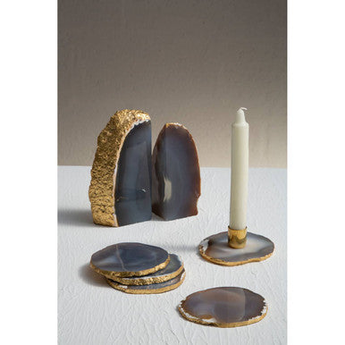 Orsina Agata Grey and Gold Agate Coasters – Set of 4 Stone Coasters