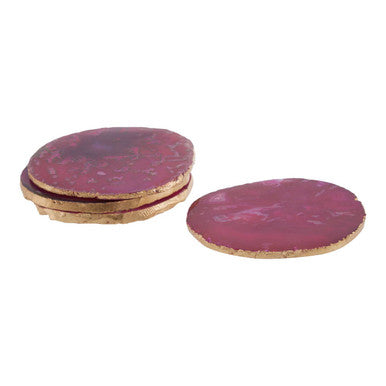 Orsina Pink Agate Coasters with Gold Edging - Set of 4 Stone Rounds