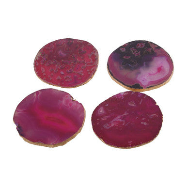 Orsina Pink Agate Coasters with Gold Edging - Set of 4 Stone Rounds