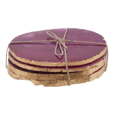 Orsina Pink Agate Coasters with Gold Edging - Set of 4 Stone Rounds
