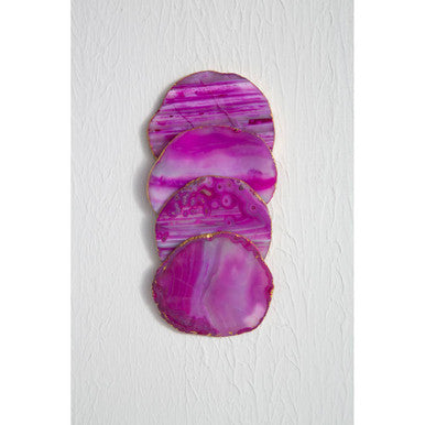 Orsina Pink Agate Coasters with Gold Edging - Set of 4 Stone Rounds