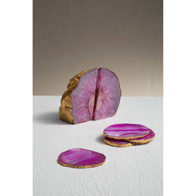 Orsina Pink Agate Coasters with Gold Edging - Set of 4 Stone Rounds