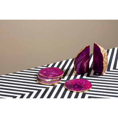 Orsina Pink Agate Coasters with Gold Edging - Set of 4 Stone Rounds