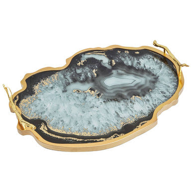 Orsina Celina Agate Serving Tray | Black and Gold Decorative Platter