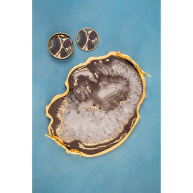 Orsina Celina Agate Serving Tray | Black and Gold Decorative Platter
