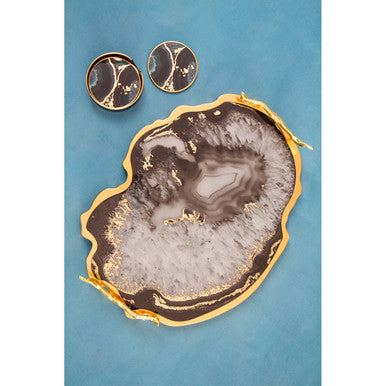 Orsina Celina Agate Serving Tray | Black and Gold Decorative Platter