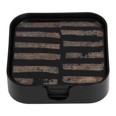Orsina Celina Square Black and Gold Coasters – Set of 4 Glass Composite