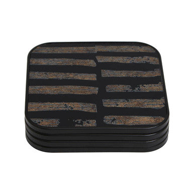 Orsina Celina Square Black and Gold Coasters – Set of 4 Glass Composite