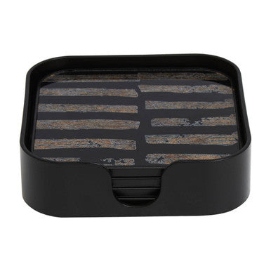 Orsina Celina Square Black and Gold Coasters – Set of 4 Glass Composite