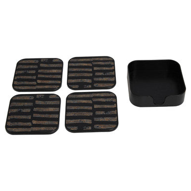 Orsina Celina Square Black and Gold Coasters – Set of 4 Glass Composite