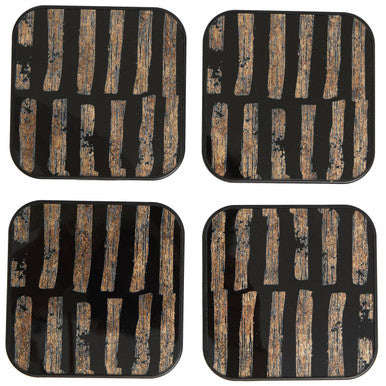Orsina Celina Square Black and Gold Coasters – Set of 4 Glass Composite