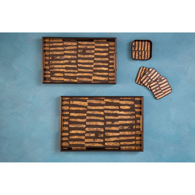 Orsina Celina Square Black and Gold Coasters – Set of 4 Glass Composite