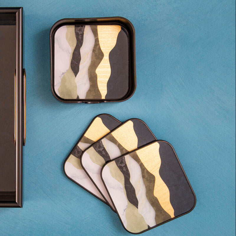 Orsina Celina Square Coasters – Set of 4 Agate-Inspired Abstract Decor