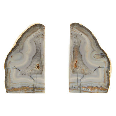 Orsina Agata Grey and Gold Agate Bookends – Polished Stone Set