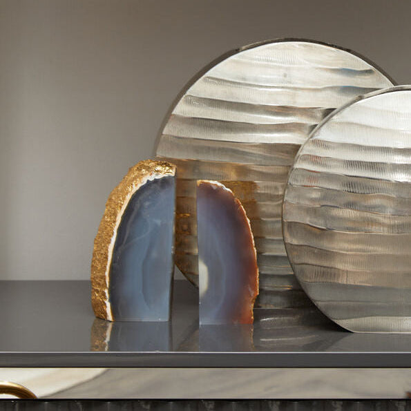 Orsina Agata Grey and Gold Agate Bookends – Polished Stone Set